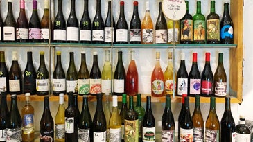 The natural wine selection at Madrid's Bendito Vinos y Vinilos.