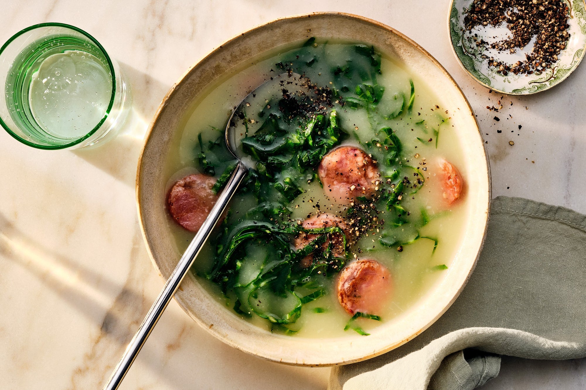 Caldo Verde (Portuguese Potato and Collard Green Soup With Chouriço)