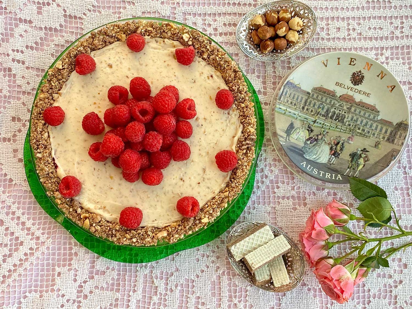 Raspberry Mascarpone Pie with Hazelnut Wafer Crust