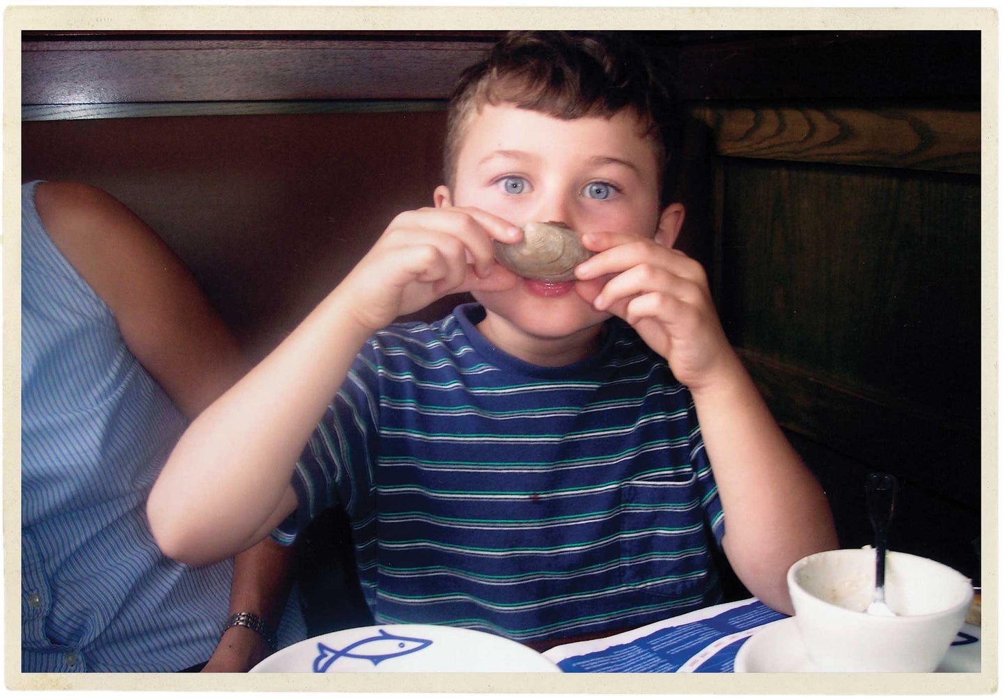 James eating a clam.