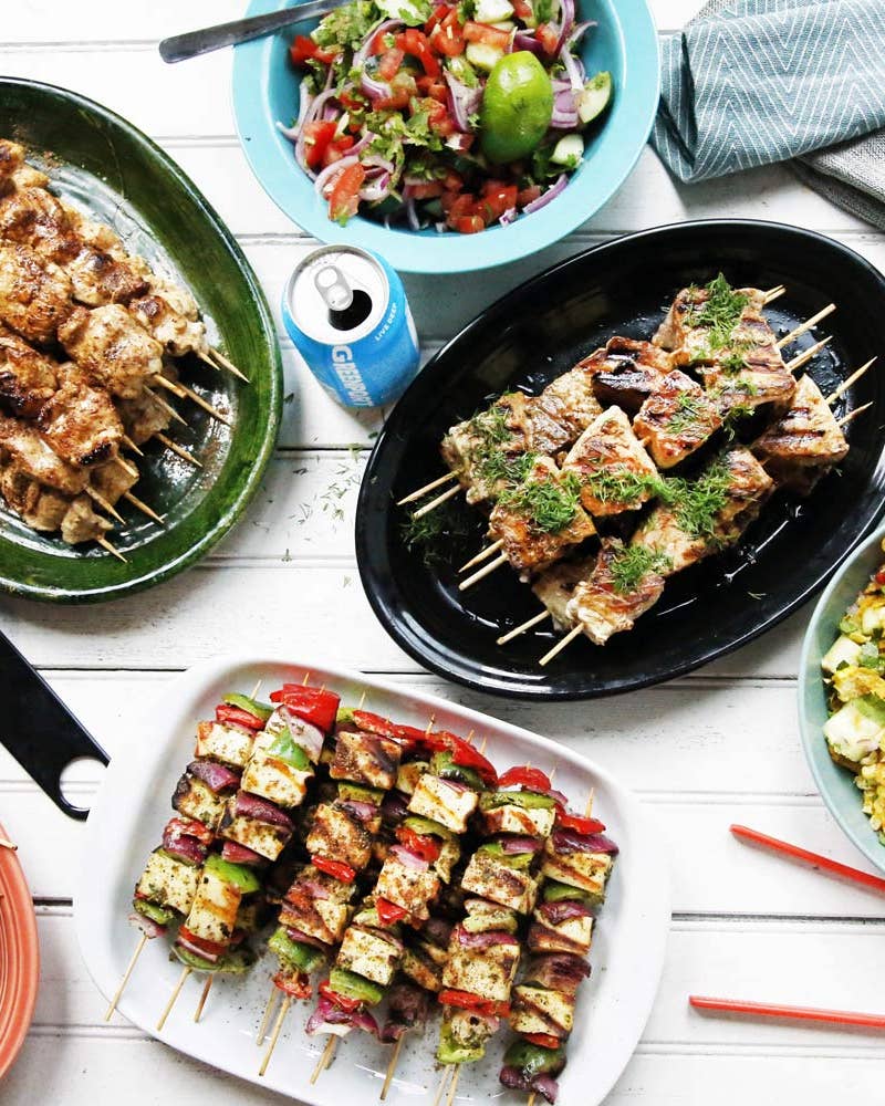 Starring four different kinds of kebabs, this versatile cookout menu is worth firing up your grill (or grill pan) for.