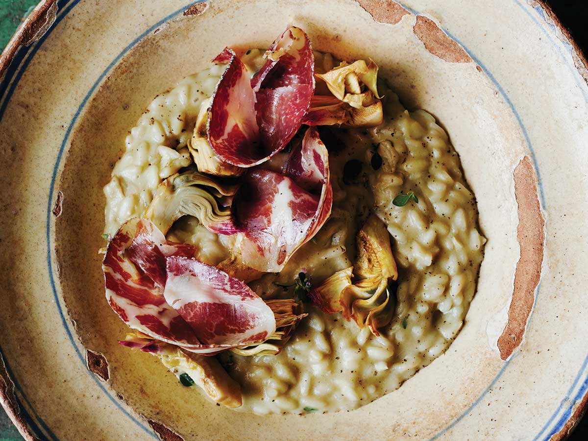 Artichoke Risotto with Capocollo and Pecorino