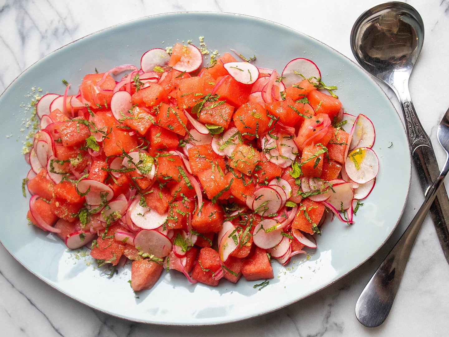 Watermelon Salad with Habanero-Pickled Onions and Lime Salt