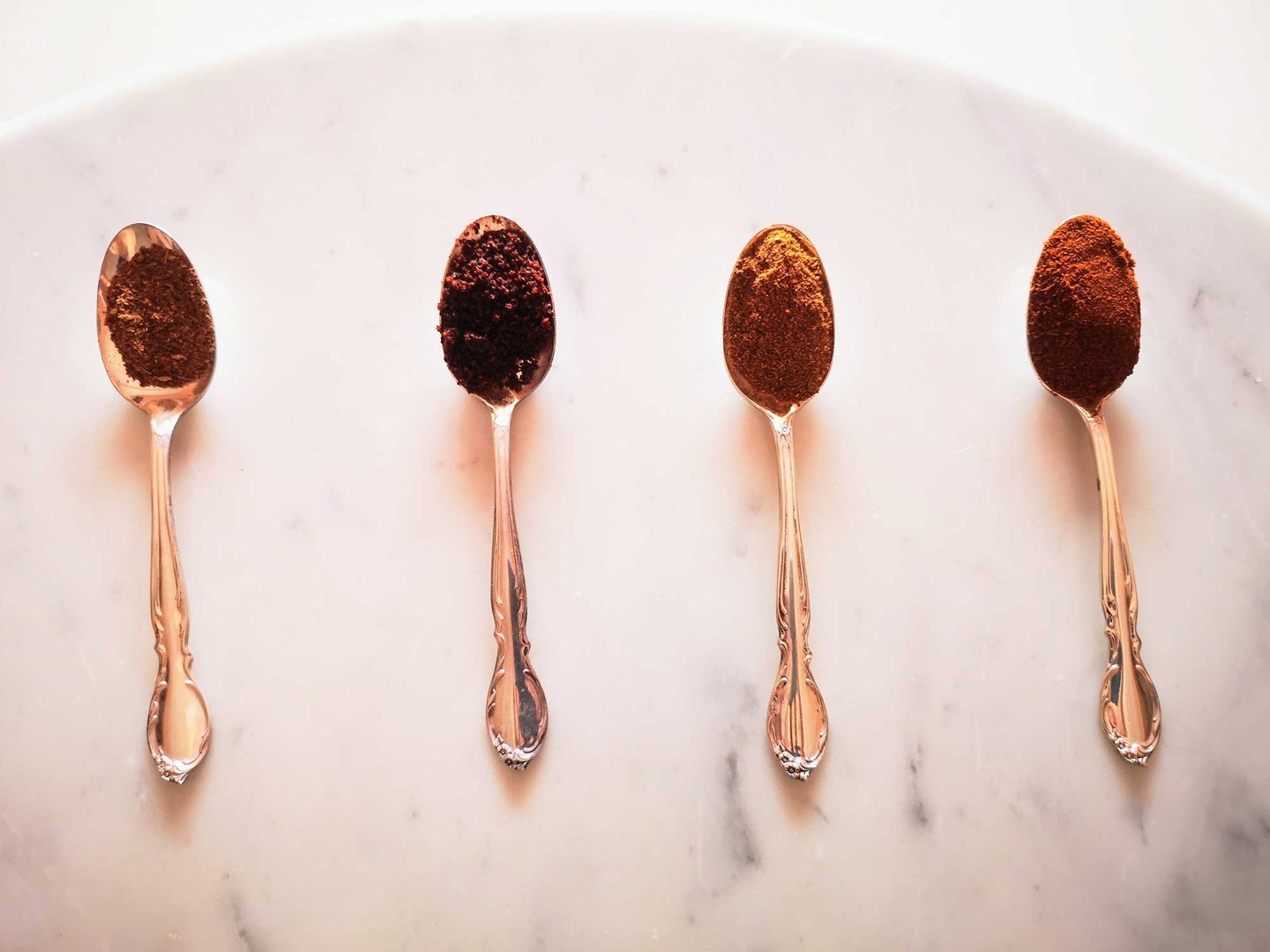 Parsi spice blends, from left: Garam masala, sambhar masala, dhana jeera masala, dhansak masala.