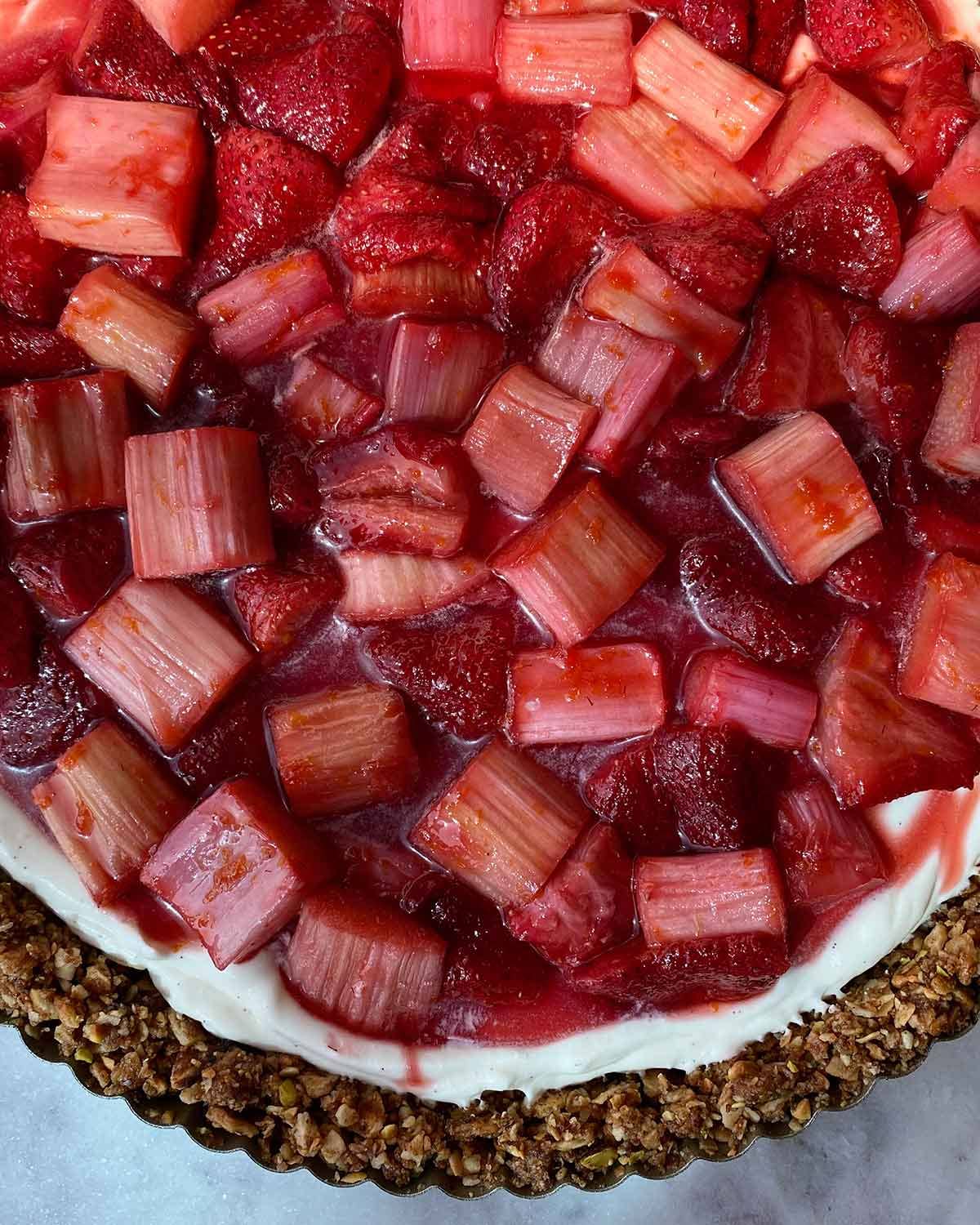 Cue the Compote: Strawberries and Rhubarb Steal the Spotlight in this Passover-worthy Dessert