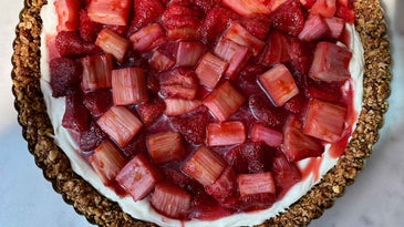 Roasted Strawberry-Rhubarb Tart with Mascarpone Cream