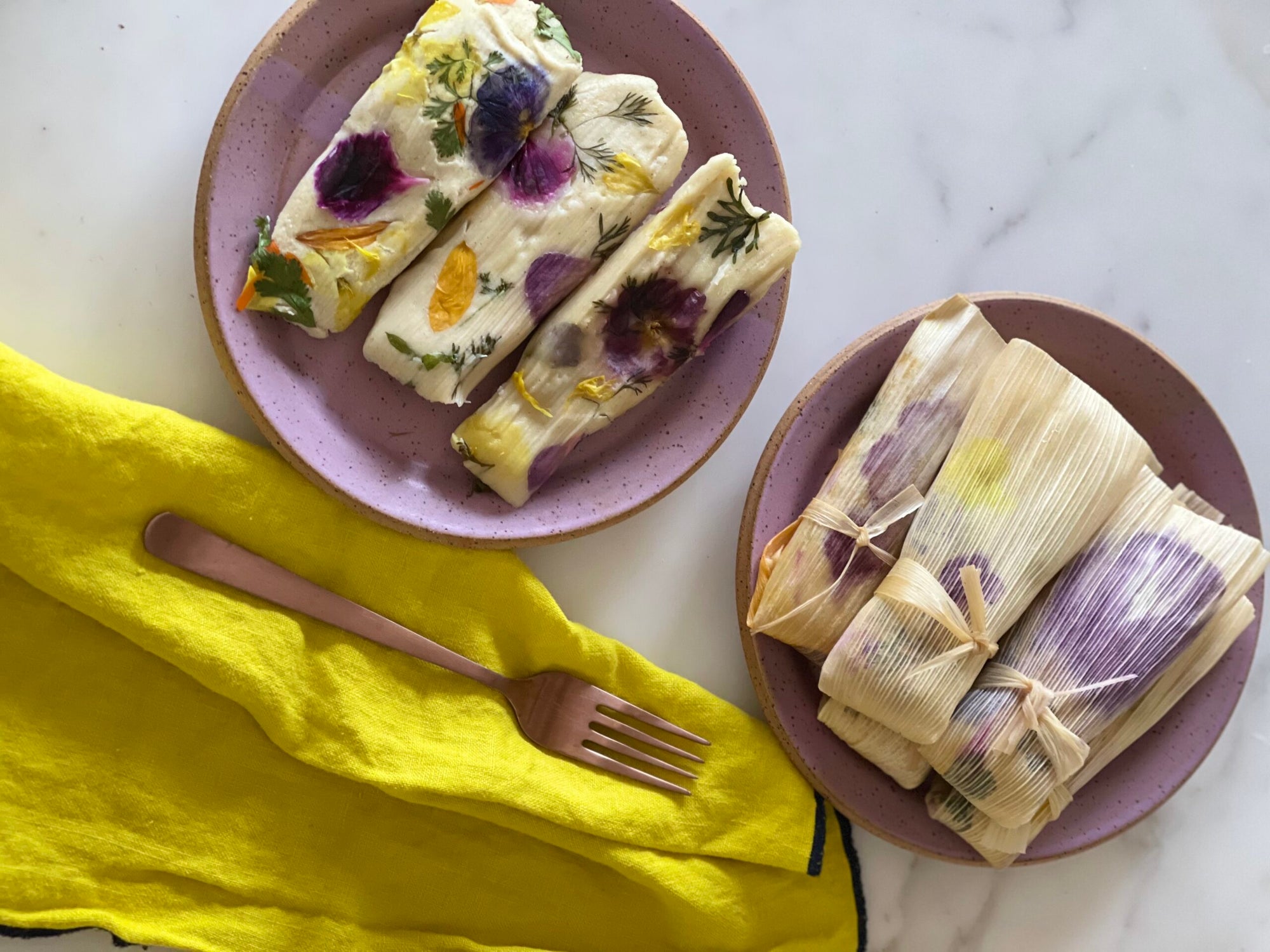 Vegan Botanical Tamales with HibiscusJackfruit "Carnitas" Saveur