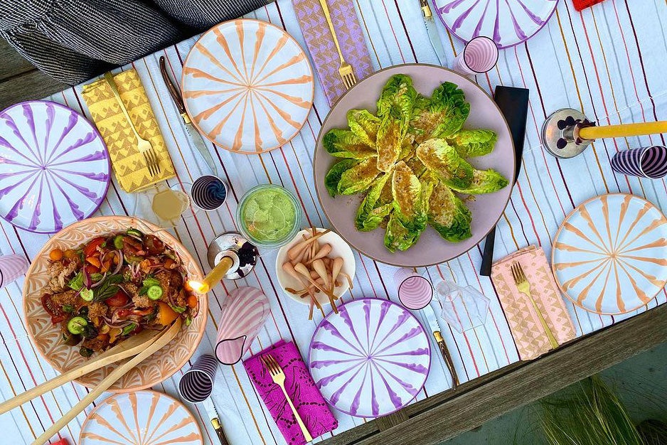 salad on a colorful table setting.