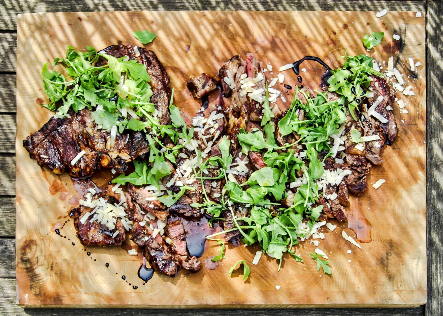 Italian Steak Grilled Ribeye with Balsamic Vinegar, Parmesan, and Arugula