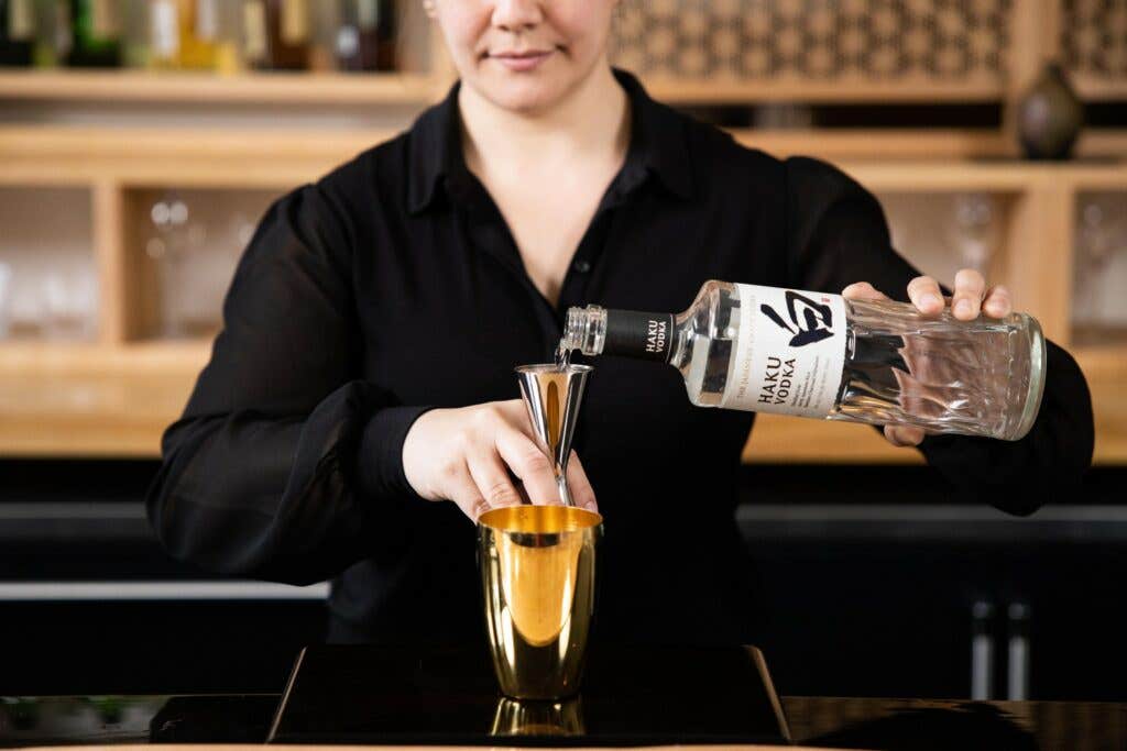 Julia Momose Pouring Suntory Haku Vodka