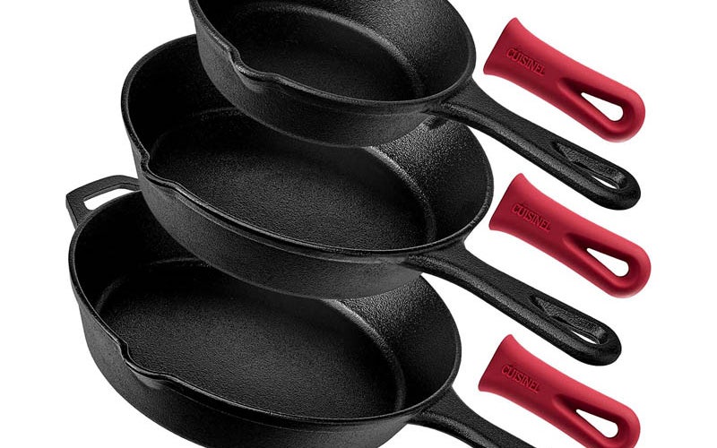 The Best Cast Iron Skillet Option Cuisinel Cast-Iron 3-Piece Skillet Set