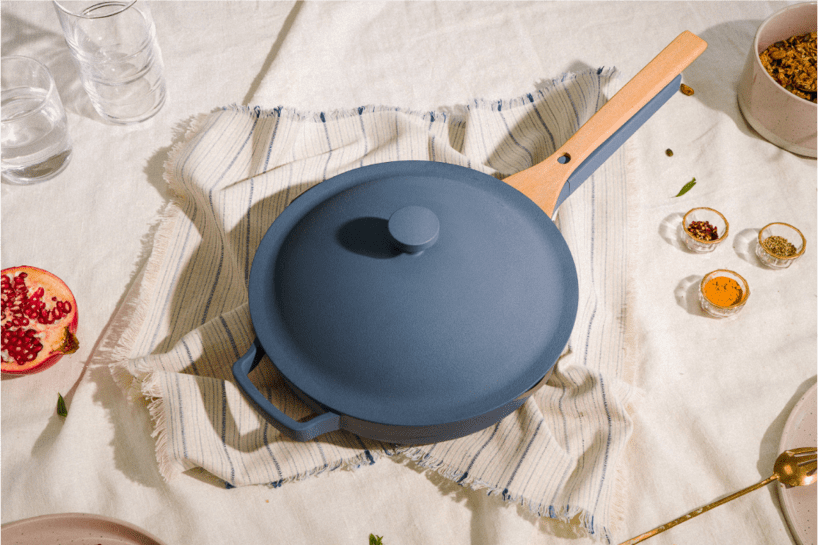 Our Place blue frying pan with lid