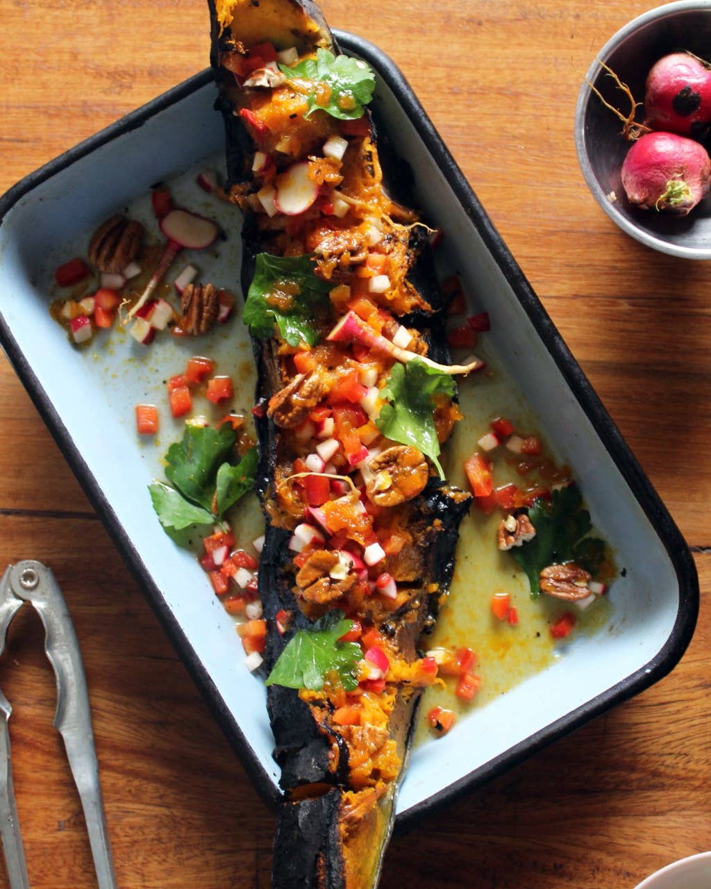 Fire-Roasted Pumpkin with Pecans, Honey, and Jalapeño Dressing