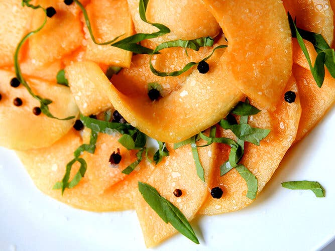 Black Pepper and Honey-Marinated Cantaloupe with Basil