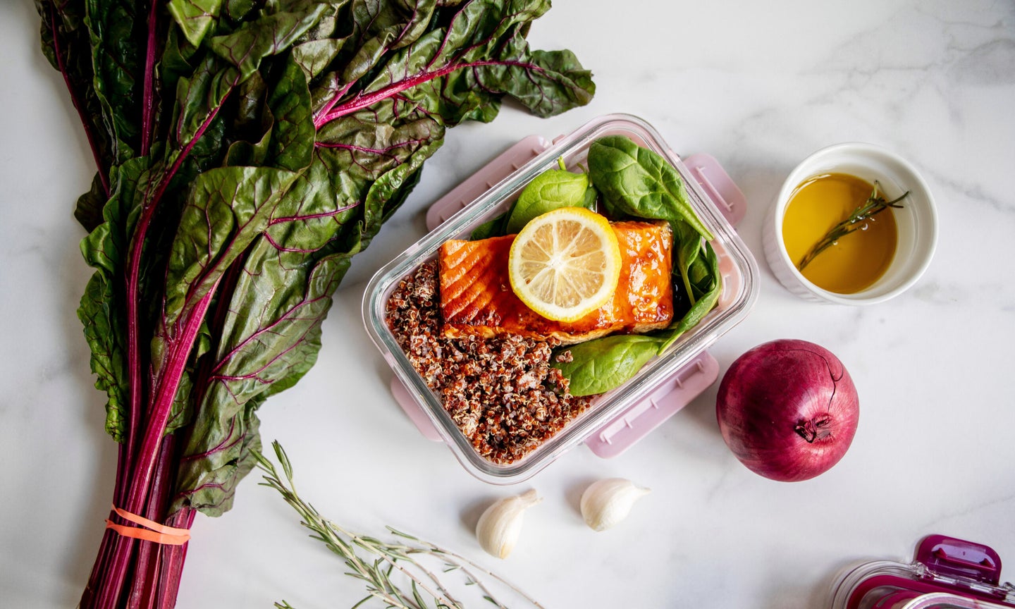 salmon in food storage container