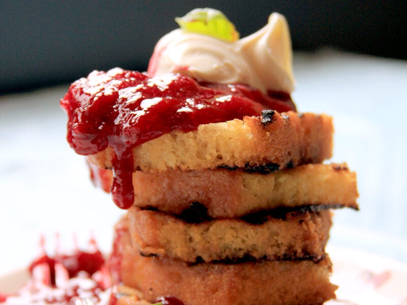 Grilled Pound Cake with Basil-Plum Compote