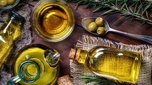 olives and olive oil bottles