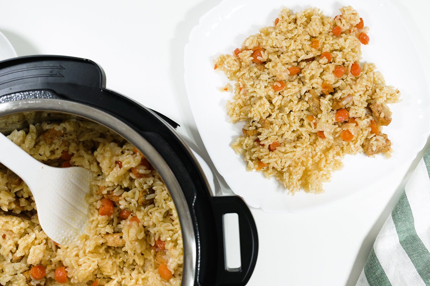 Rice with meat and vegetables prepared in multi cooker