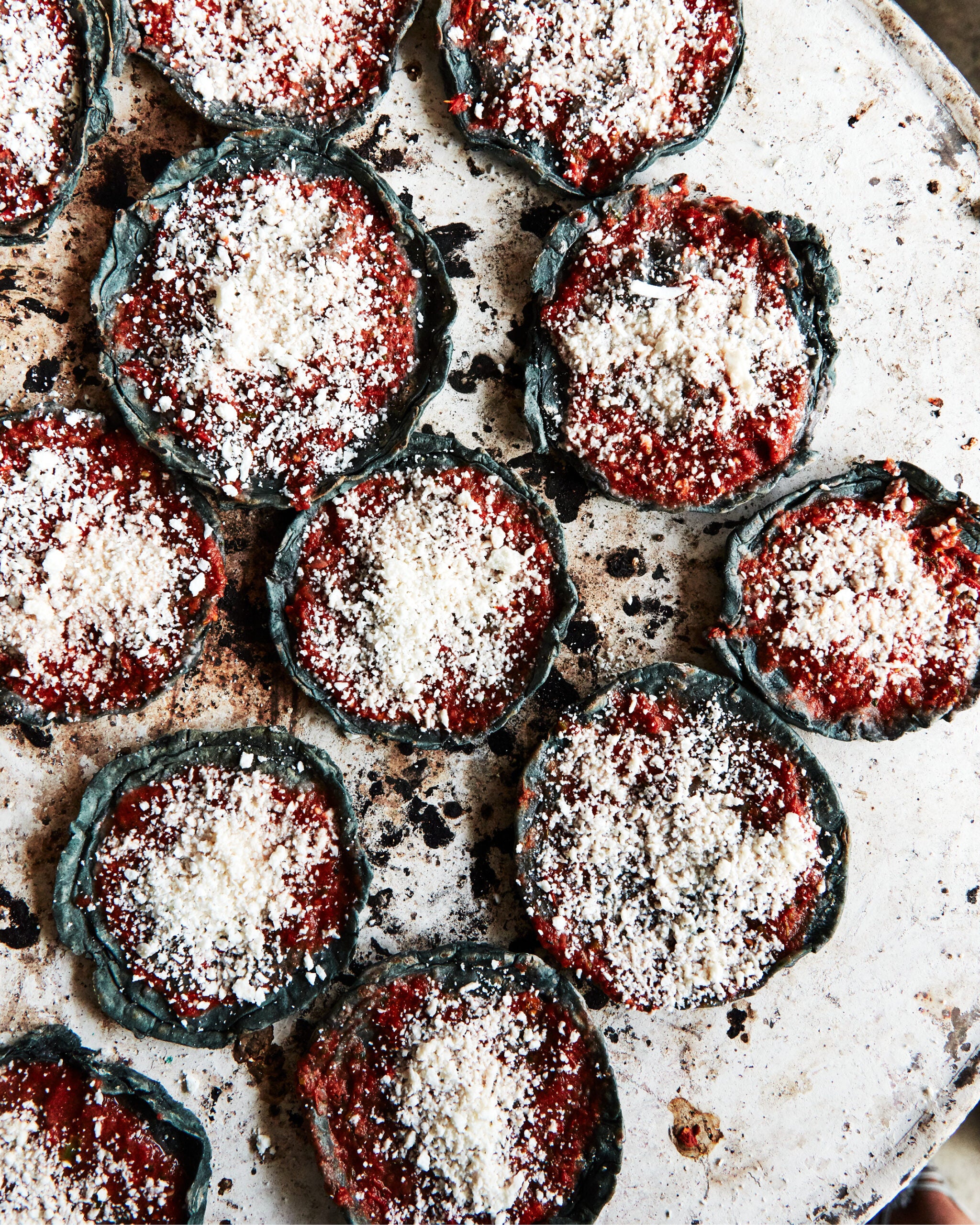 Blue Corn Pellizcadas With Salsa and Queso Fresco
