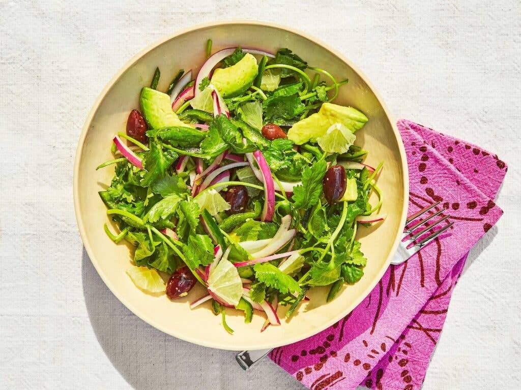 Cilantro Salad with Olives, Avocado, and Limes