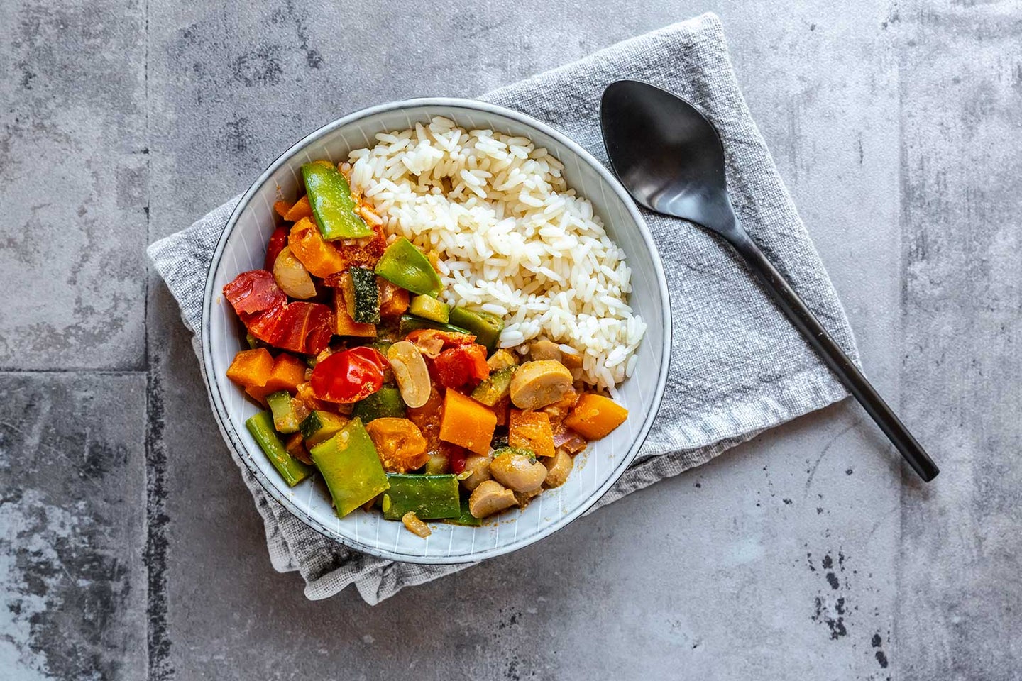 Bowl of Steamed Vegetables and Rice