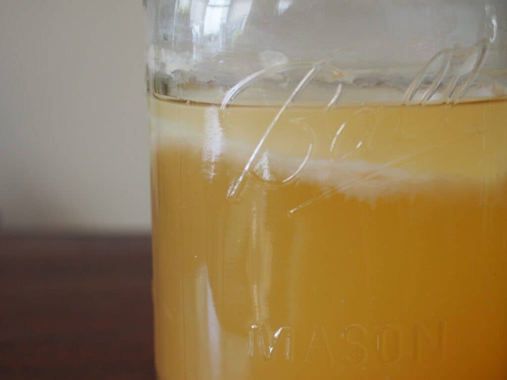 Floating Mother of Vinegar in Peach Vinegar