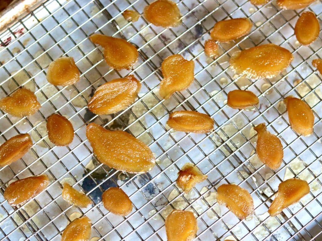 Roasting Candy Ginger for Preserving