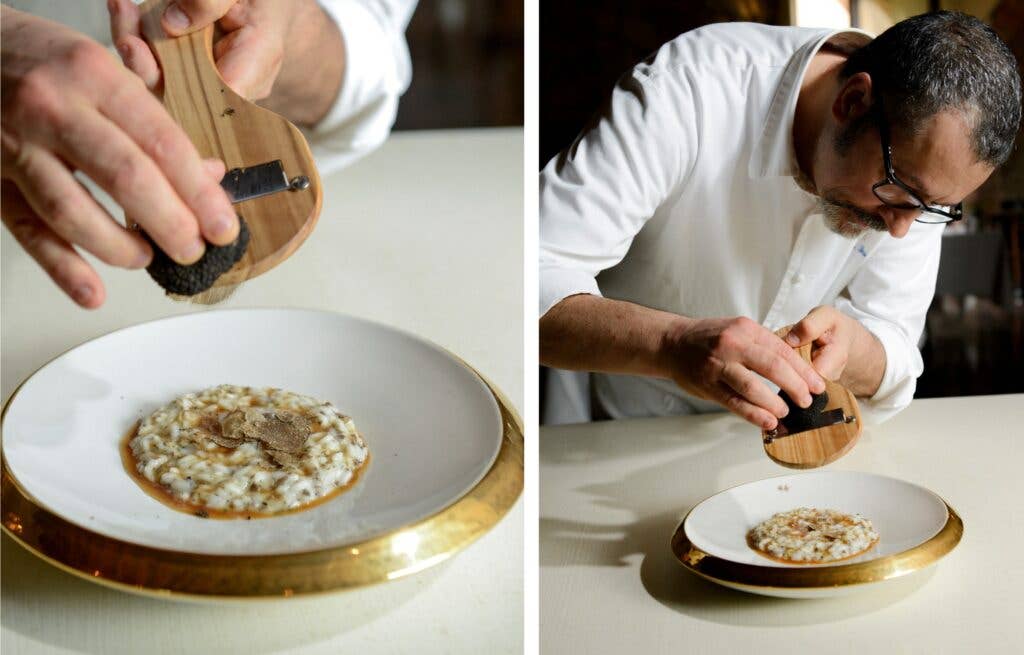 Chef Shaving Truffles on Dishes