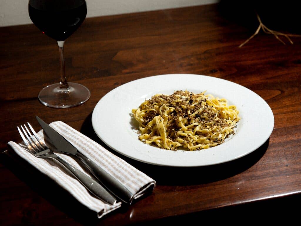 Truffle Pasta on Wood Table