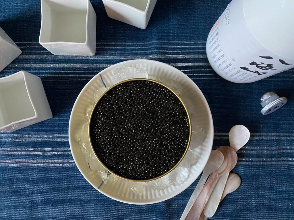 Serving Caviar with Pearl Spoons