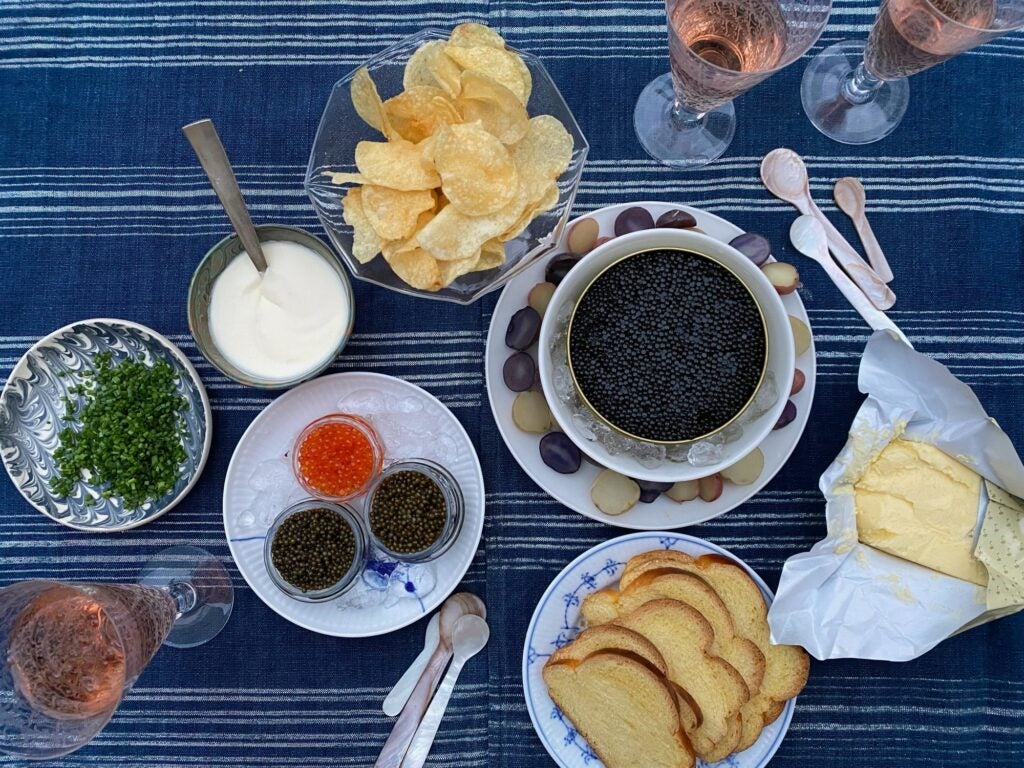 Serving Caviar on a Table Spread