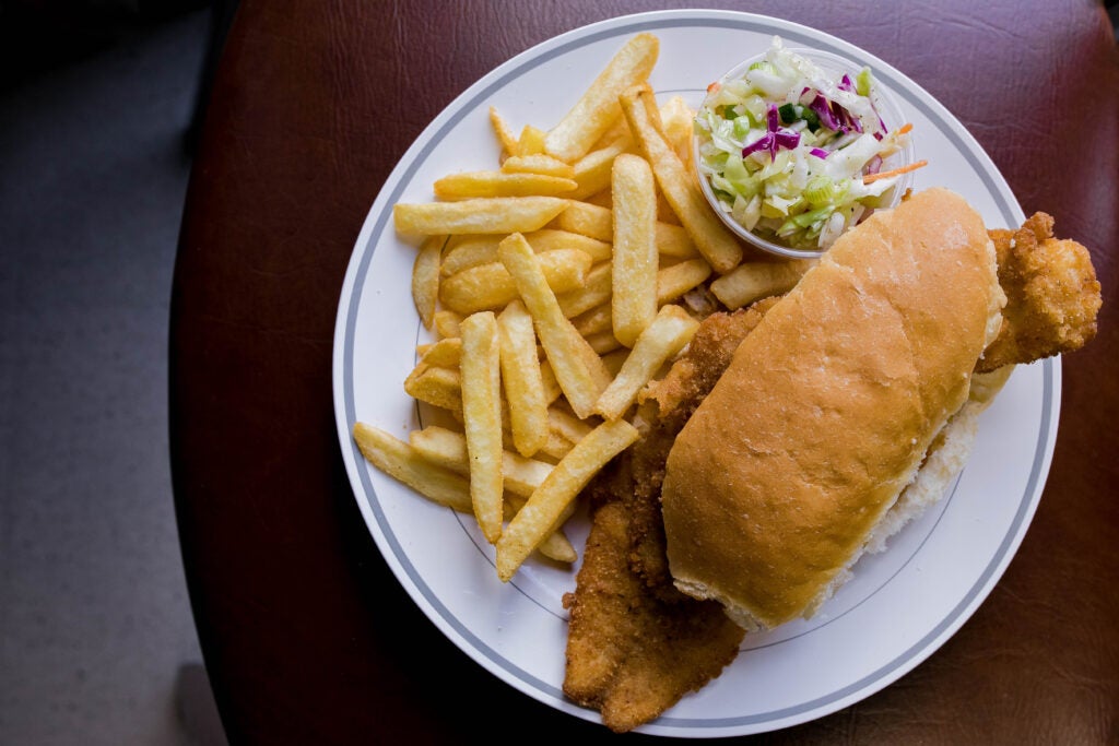fried fish sandwich and fries