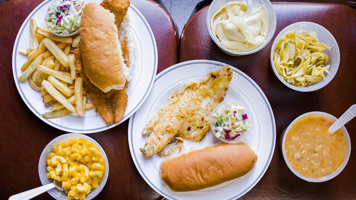 fried fish sandwich and sides