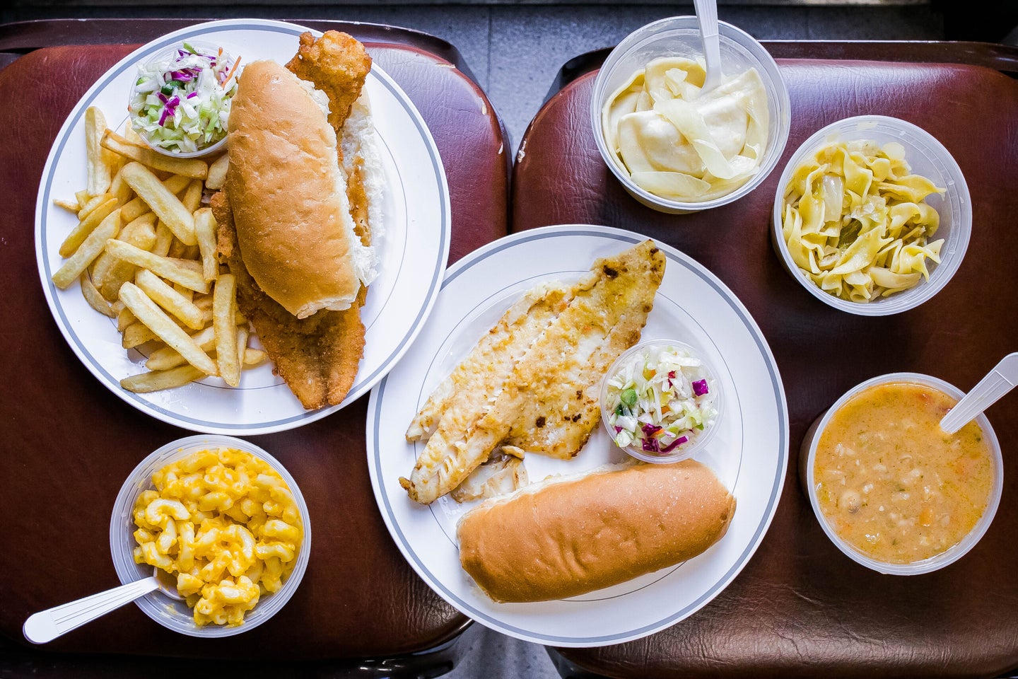 fried fish sandwich and sides