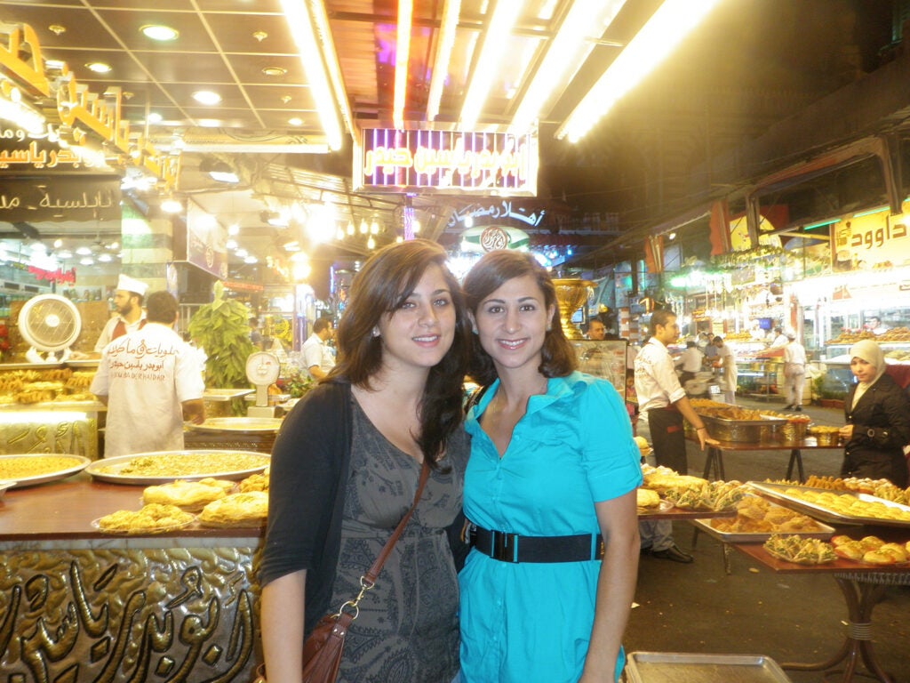 Chef Reem Assil and her sister at Damascus night market.