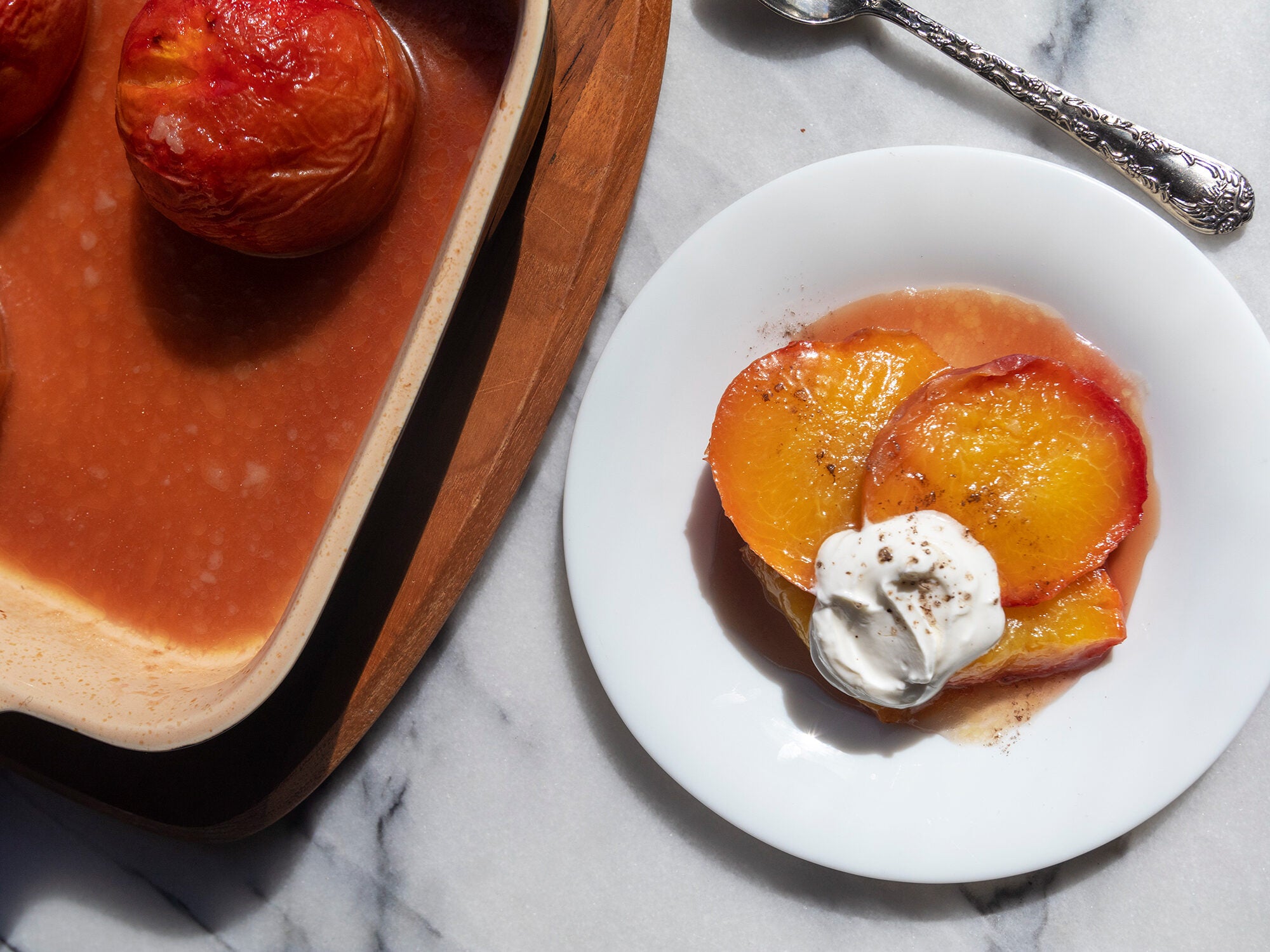 Roasted Peaches in Bourbon Syrup with Smoked Salt