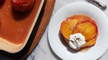 Roasted Peaches in Bourbon Syrup with Smoked Salt