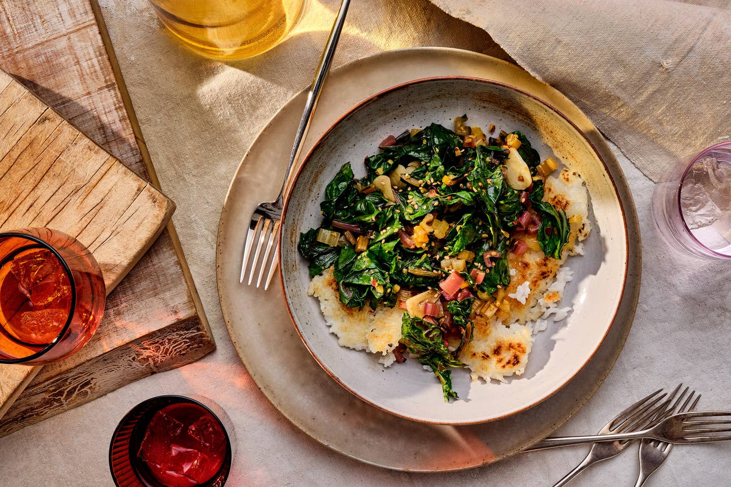 Stir-Fried Swiss Chard with Crispy Rice