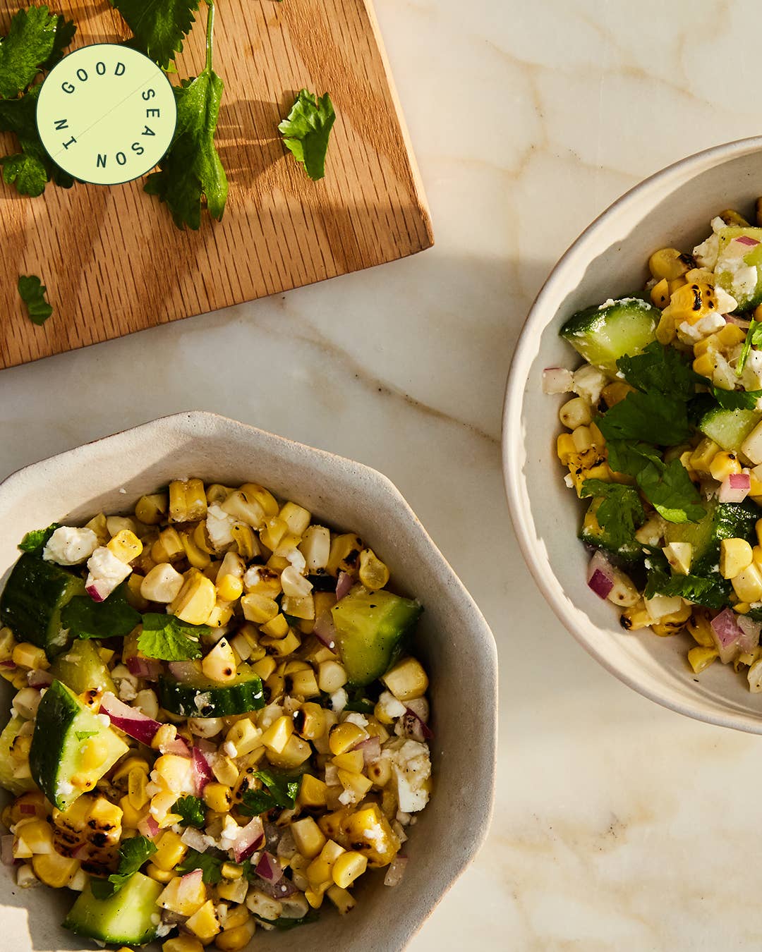 Grilled Corn Salad with Feta, Cucumbers, and Red Onion