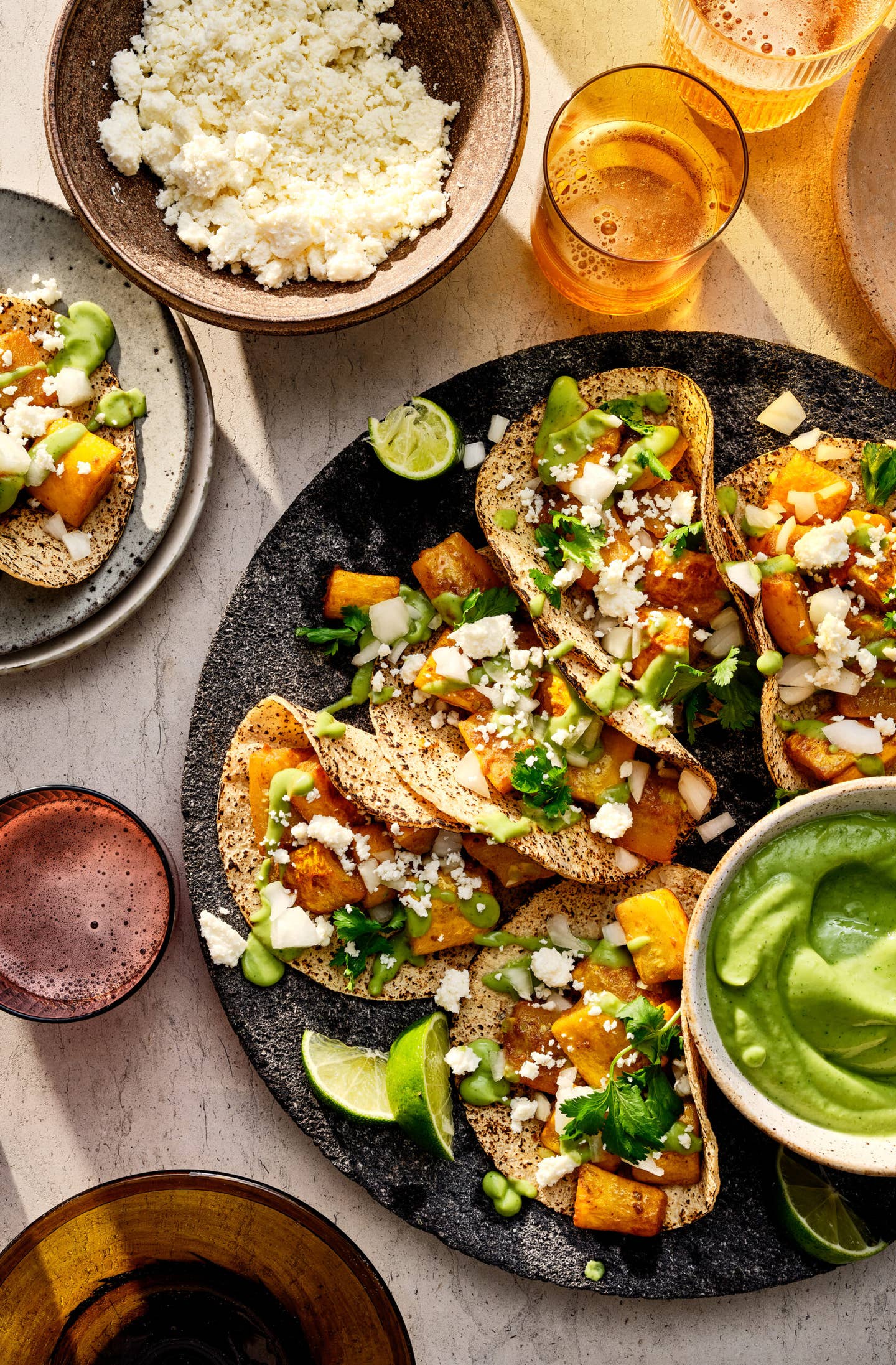 Summer Squash Tacos with Queso Fresco and Avocado Salsa