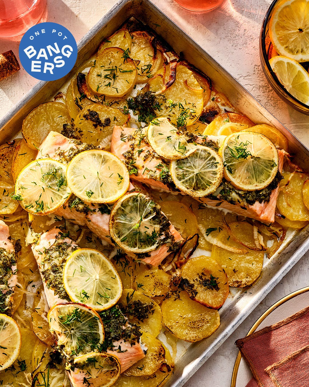 Sheet Pan Salmon With Dilly Potatoes and Quick Roasted Garlic Sauce Sheet Pan Salmon With Dilly Potatoes and Quick Roasted Garlic Sauce