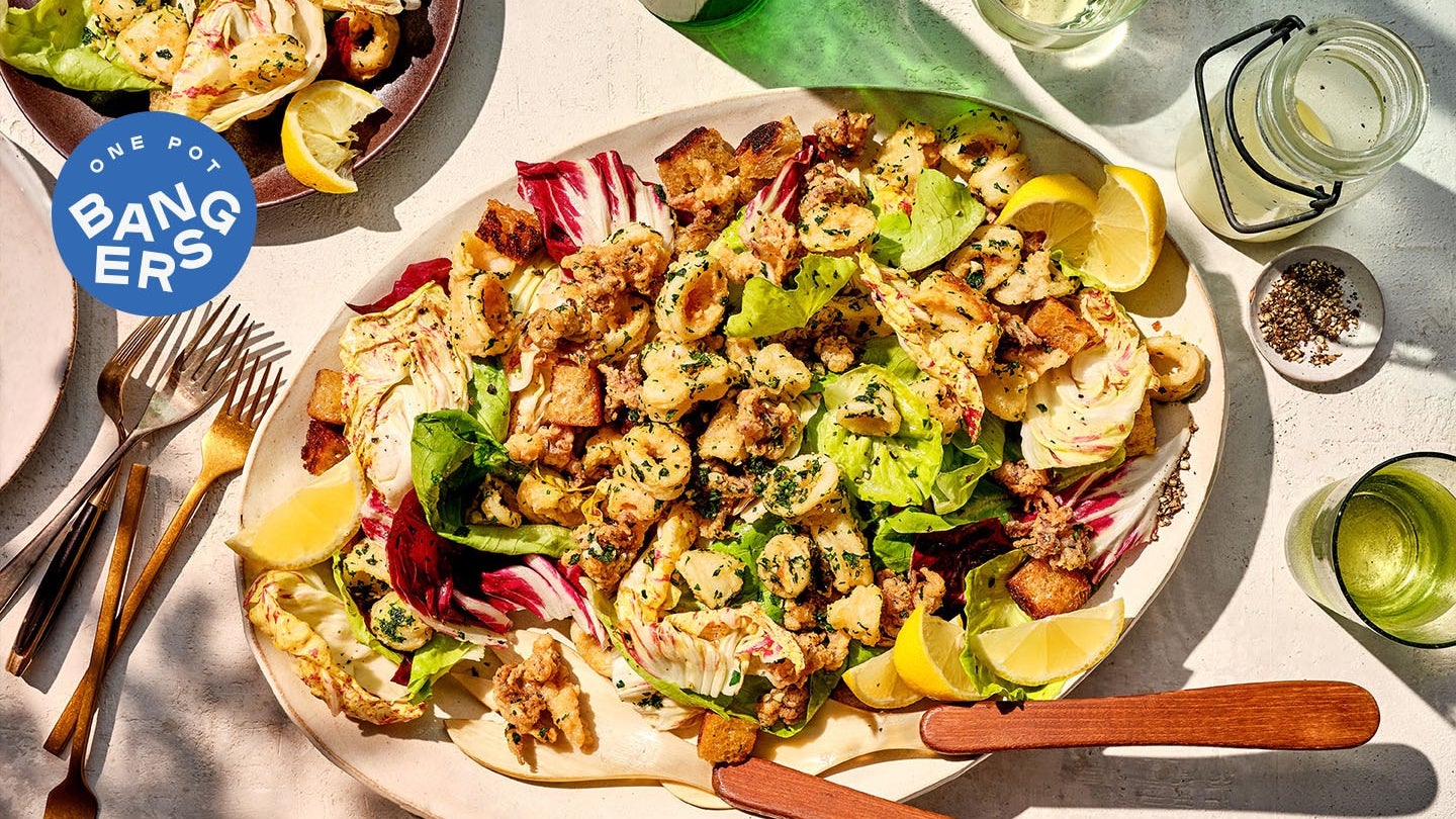 Supions à la Provençale (Warm Squid Salad with Bibb Lettuce and Garlic Croutons)