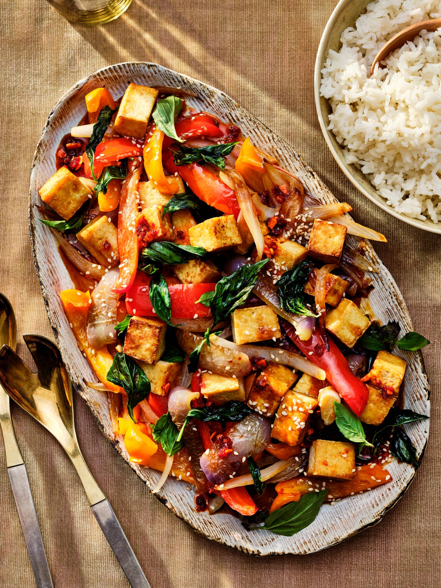 Bell Pepper Stir Fry with Basil and Tofu
