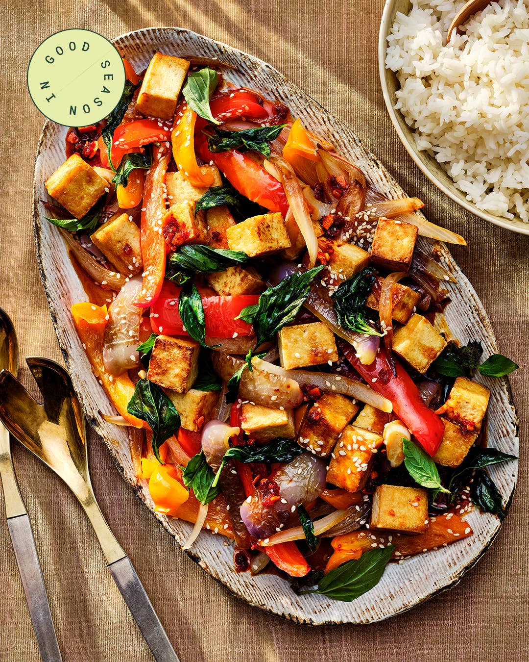 Bell Pepper Stir Fry with Basil and Tofu