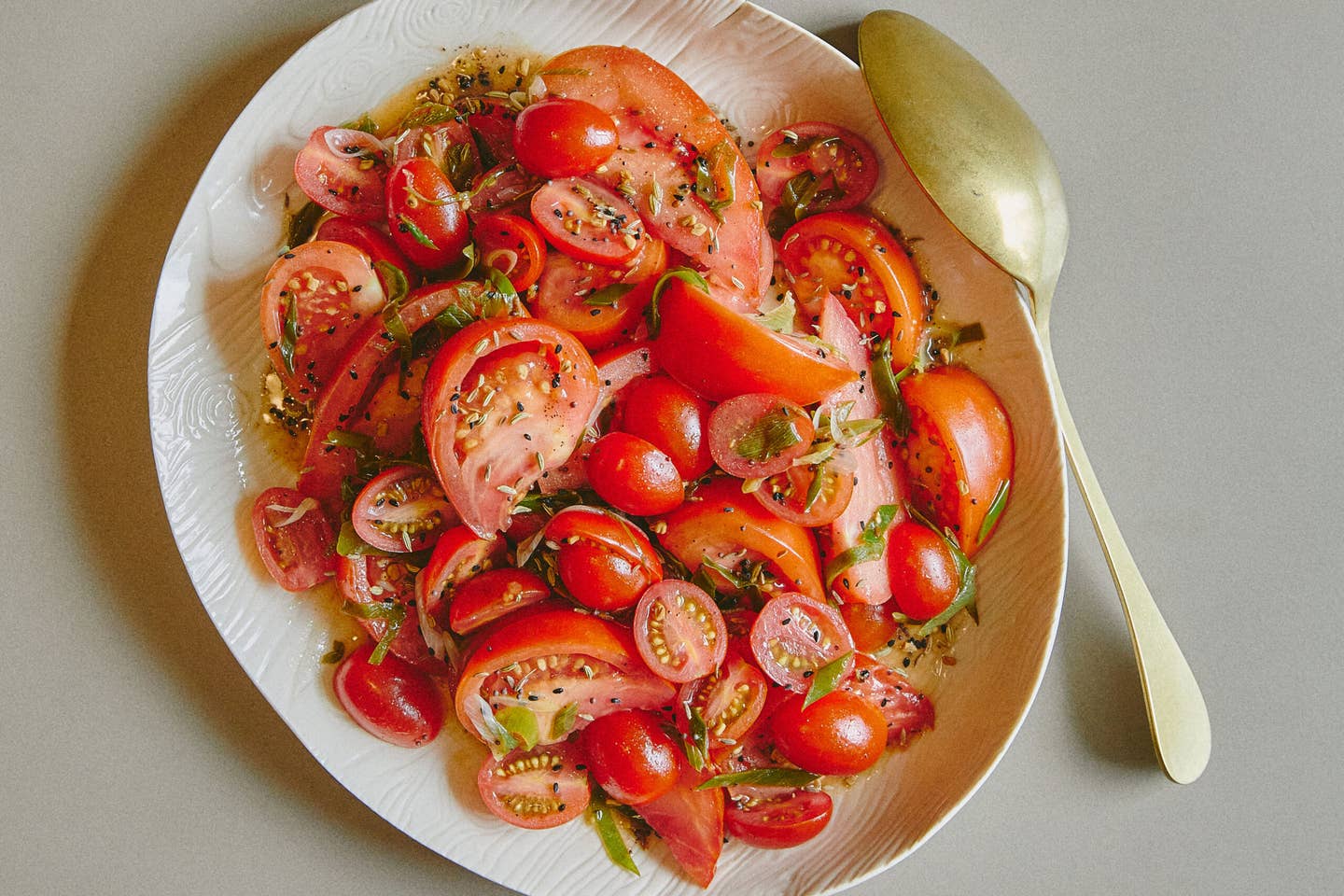Tomato Salad with Scallions and Warm Brown Butter Vinaigrette