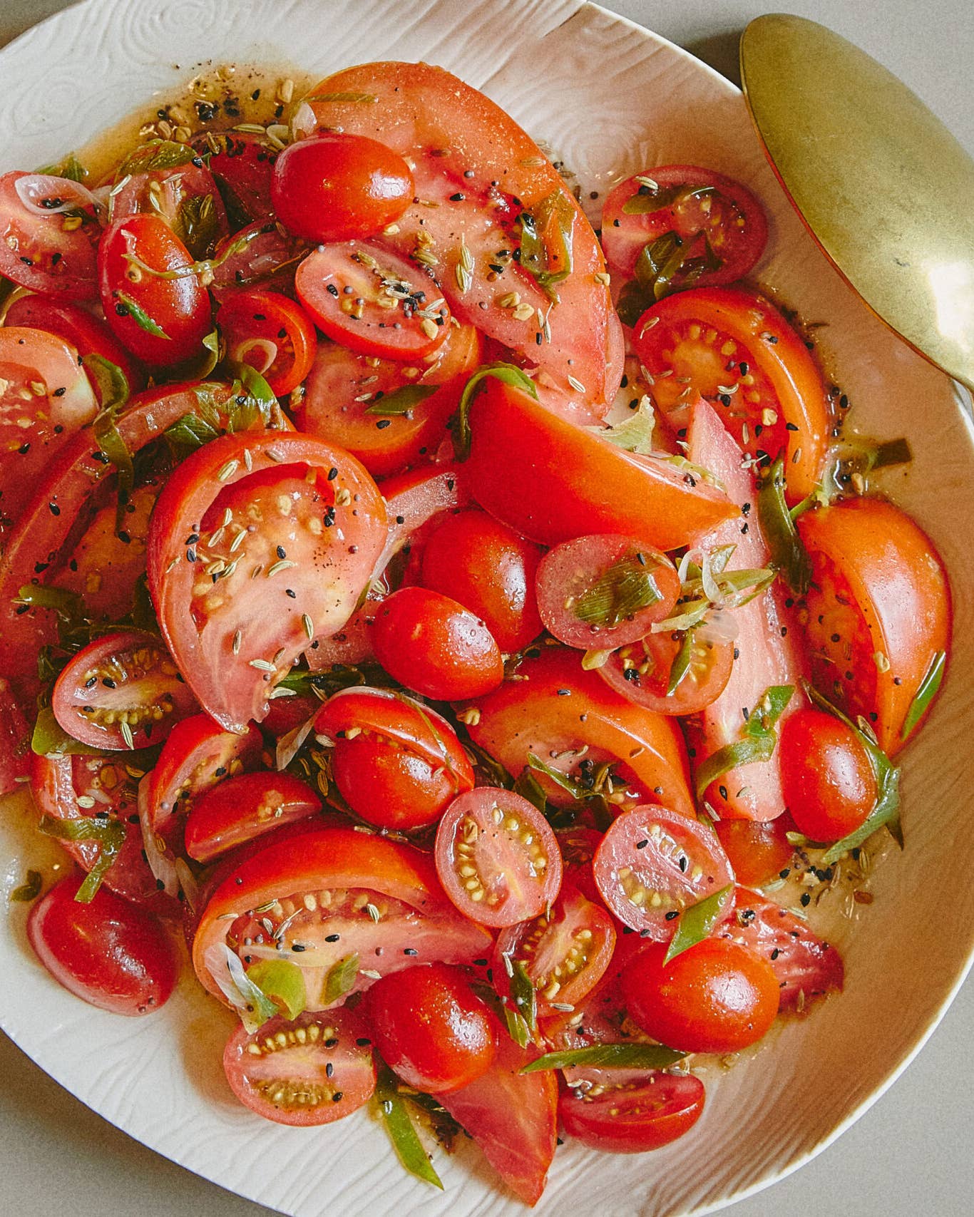 Tomato Salad with Scallions and Warm Brown Butter Vinaigrette
