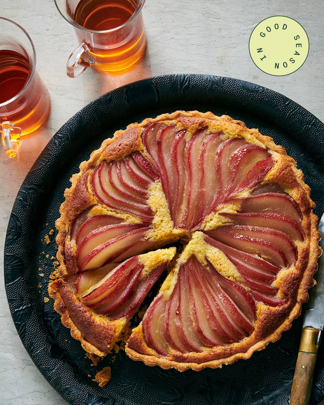 Hibiscus-Poached Pear and Frangipane Tart Recipe