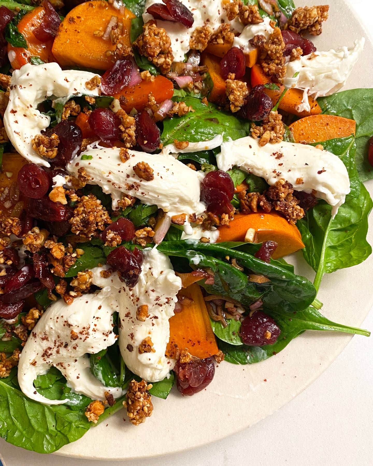 Fuyu Persimmons With Spinach, Burrata, and Cranberries Persimmon Salad Recipe