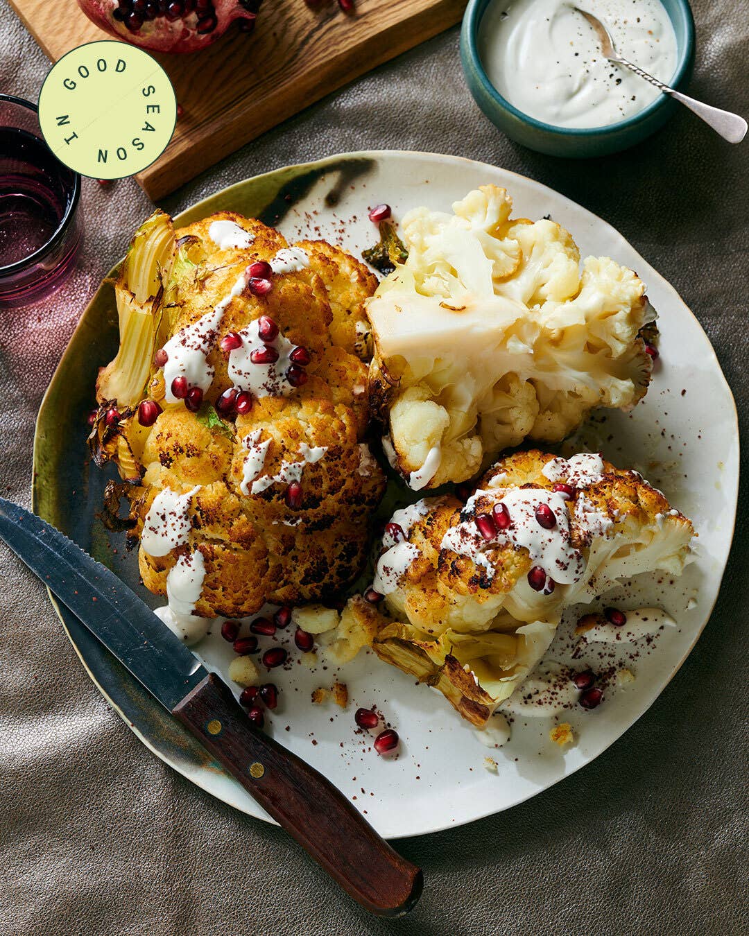 Whole Roasted Cauliflower With Tahini, Yogurt, and Pomegranate Whole Roasted Cauliflower