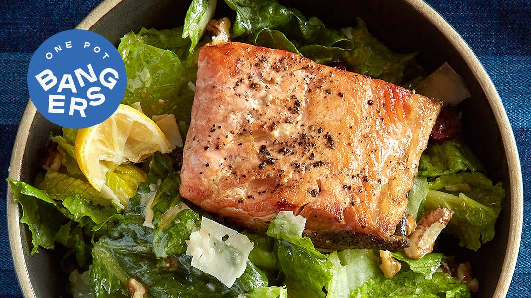 Crispy Salmon Salad Bowl with Walnuts, Parmesan, and Lemon Vinaigrette Crispy Salmon Salad Bowl with Walnuts, Parmesan, and Lemon Vinaigrette